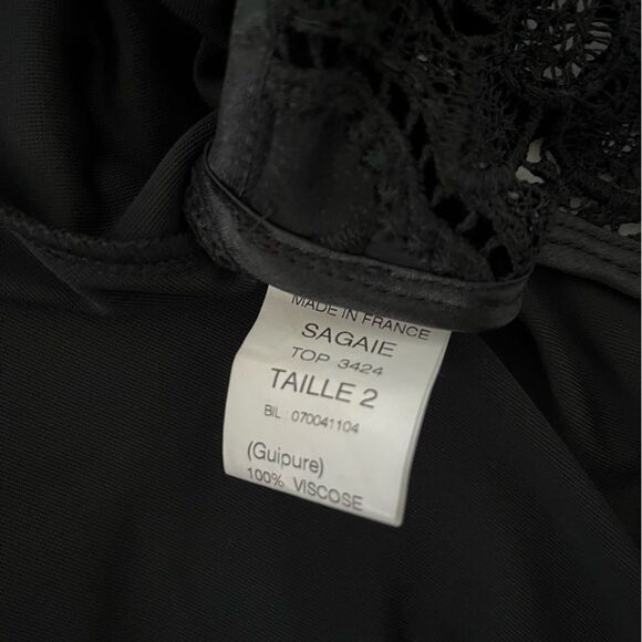 RARE VINTAGE Sagaie Paris Black Velvet Crochet Lace Sequin Blazer, Size 2 - Picture 14 of 15